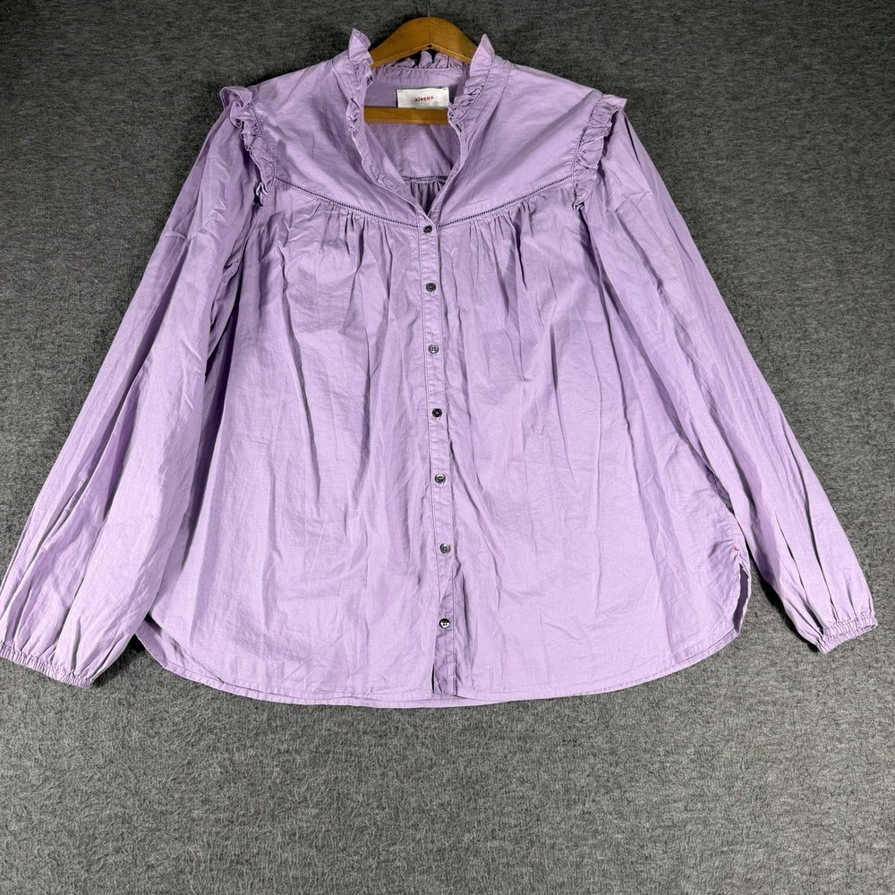Xirena Rye Shirt in Orchid Size M Button Up Ruffles Preppy Minimalist